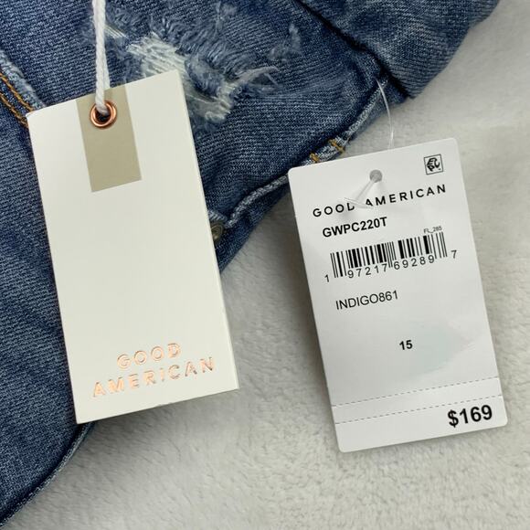 NWT Good American Good Waist Cropped Palazzo Jeans Womens 15 Wide Leg Stretch - Picture 7 of 16